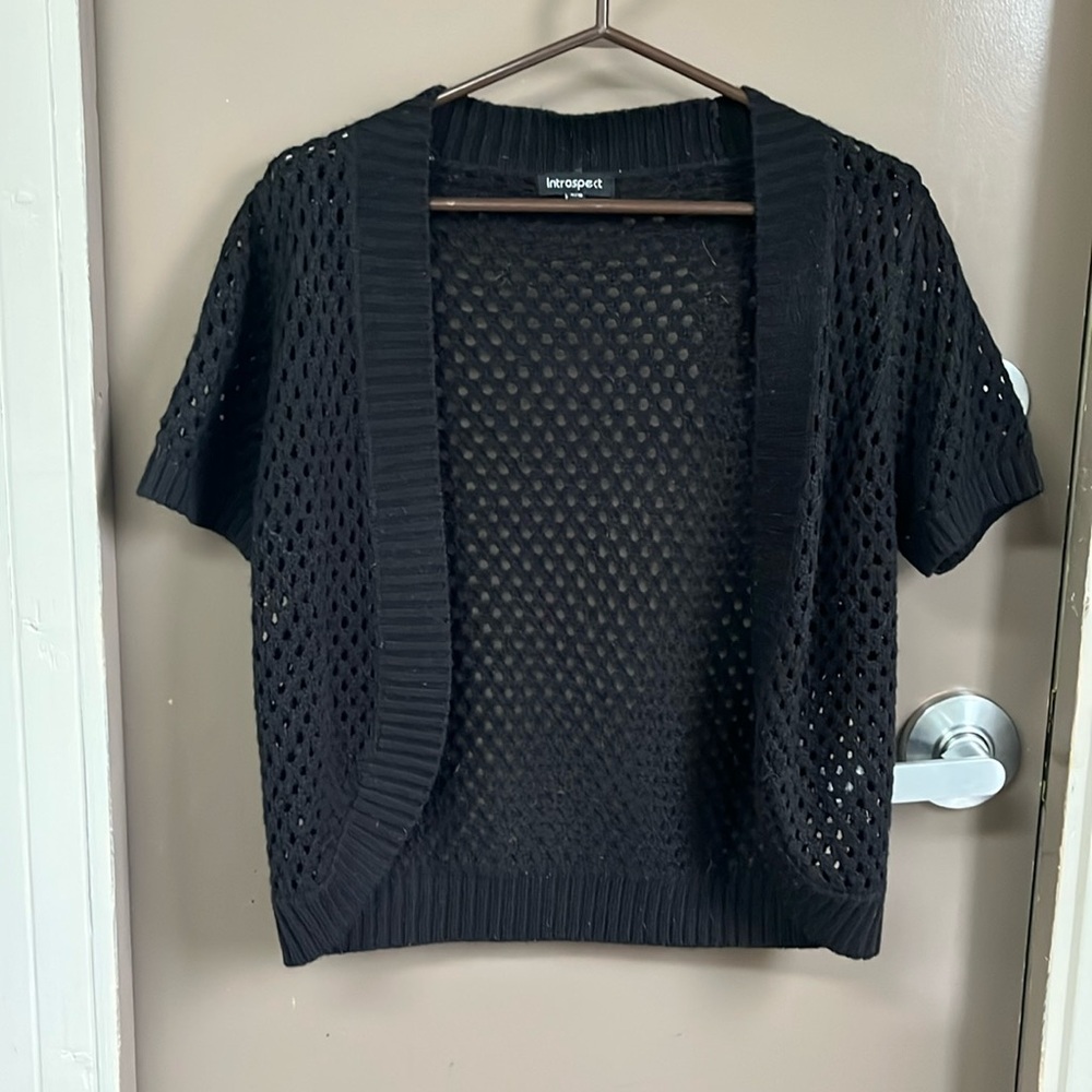 Introspect ladies Large ( more like medium crochet black shrug .